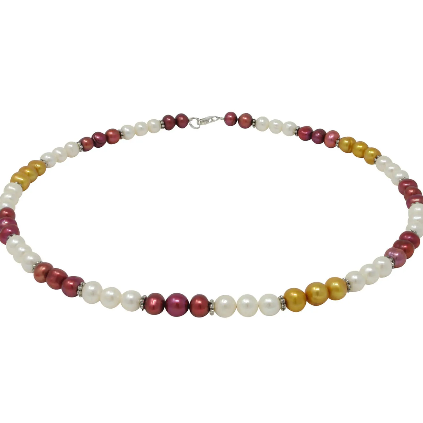 Kette Collier aus Süßwasser Perlen Multicolor creme-weiß gold pflaume bunt 49cm