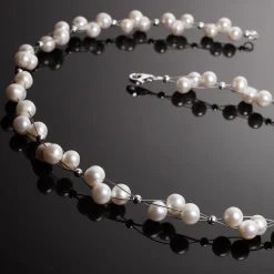 Kette Collier aus Süßwasser Perlen, 3-reihig, creme-weiß, Perlenkette