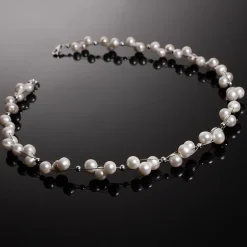 Kette Collier aus Süßwasser Perlen, 3-reihig, creme-weiß, Perlenkette