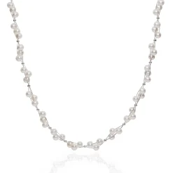 Kette Collier aus Süßwasser Perlen, 3-reihig, creme-weiß, Perlenkette