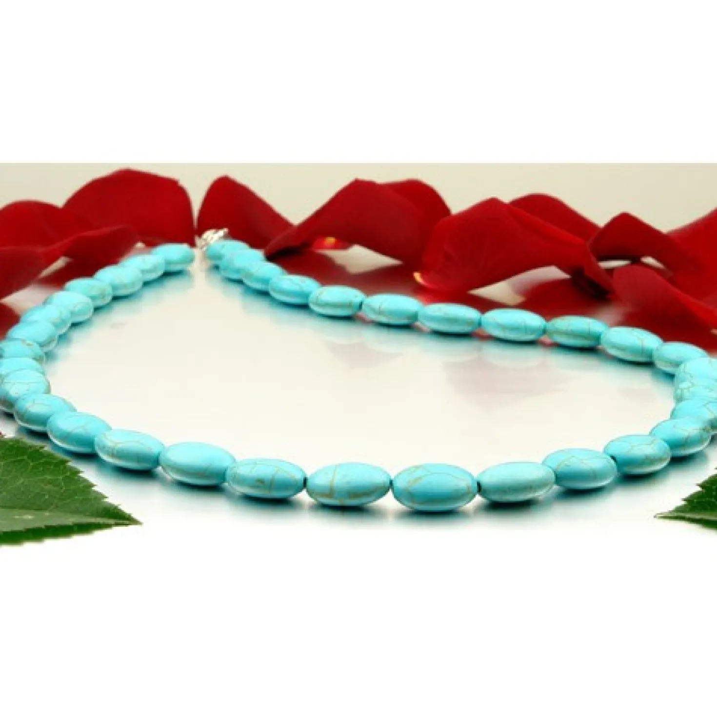 Kette Collier aus Türkis-Howlith, oval, Halsschmuck Halskette schlicht