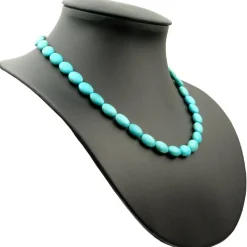 Kette Collier aus Türkis-Howlith, oval, Halsschmuck Halskette schlicht