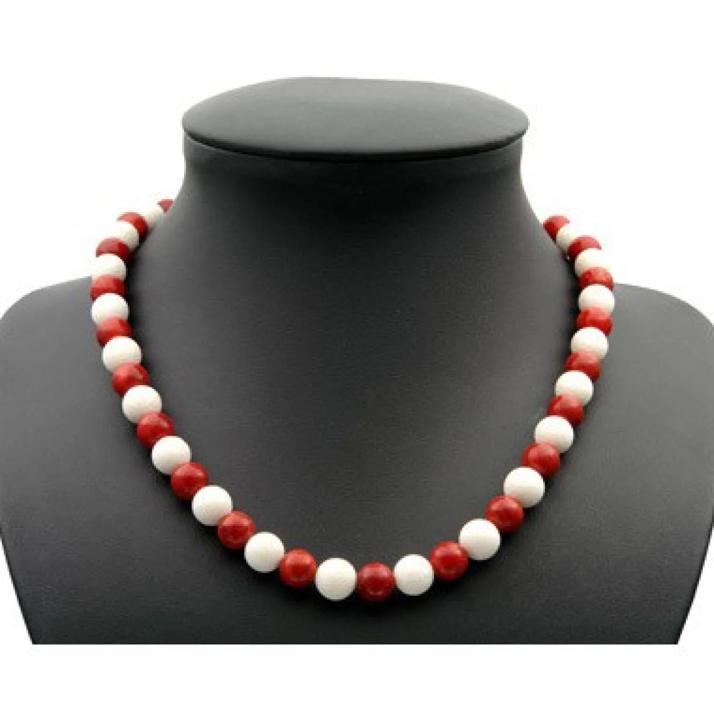 Kette Collier aus weißen & roten Korallen Magnet Korallenkette Halskette Damen