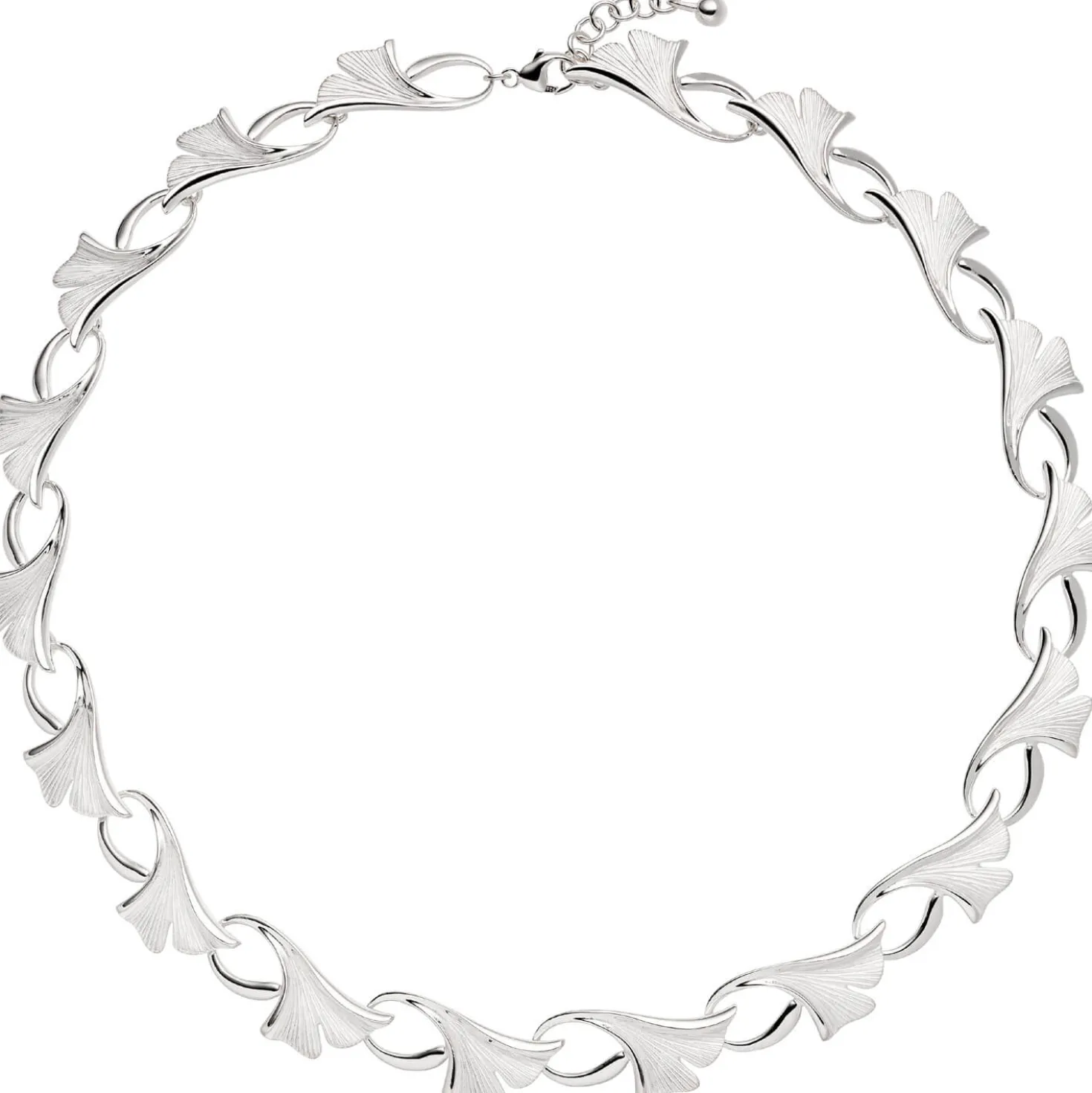 Kette Collier Halskette Ginko Blätter, 925 Silber teilmattiert, 47cm