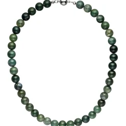 Kette Collier Halskette Kugelkette aus Moosachat Halsschmuck Edelsteinkette 45cm