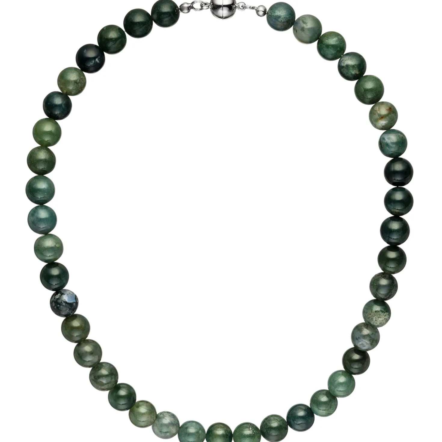 Kette Collier Halskette Kugelkette aus Moosachat Halsschmuck Edelsteinkette 45cm