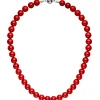 Kette Collier Halskette Kugelkette aus Muschelkern-Perlen rot Perlenkette 45cm