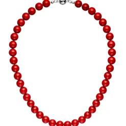 Kette Collier Halskette Kugelkette aus Muschelkern-Perlen rot Perlenkette 45cm