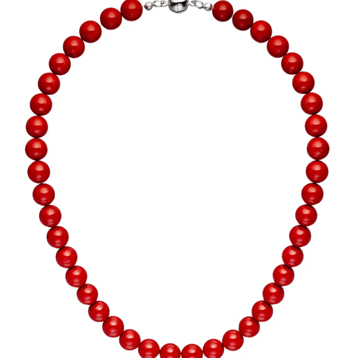 Kette Collier Halskette Kugelkette aus Muschelkern-Perlen rot Perlenkette 45cm