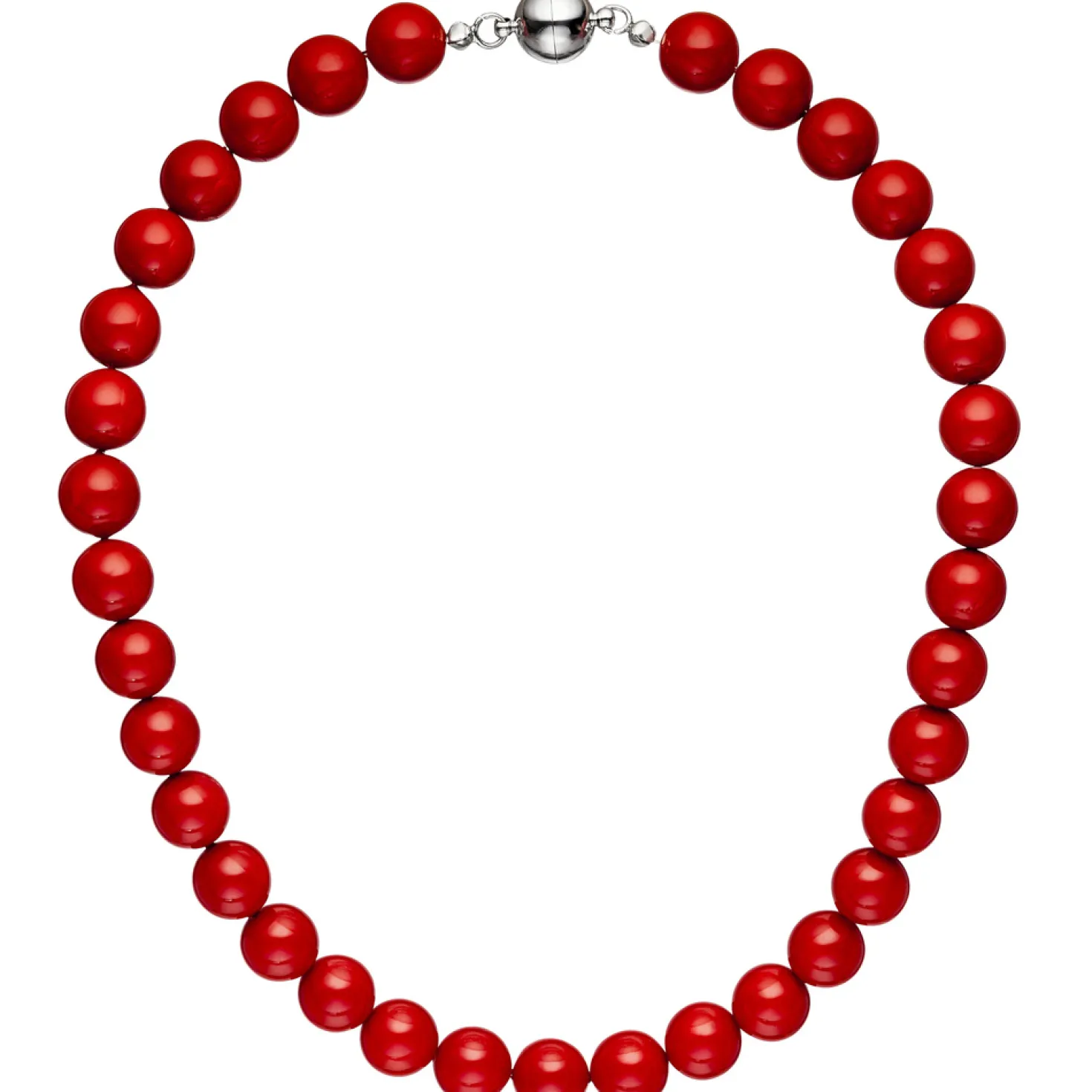 Kette Collier Halskette Kugelkette aus Muschelkern Perlen rot Perlenkette 45cm