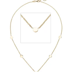 Kette Collier Halskette mit 5 Plättchen flach glänzend 375 Gold Gelbgold 41-43cm