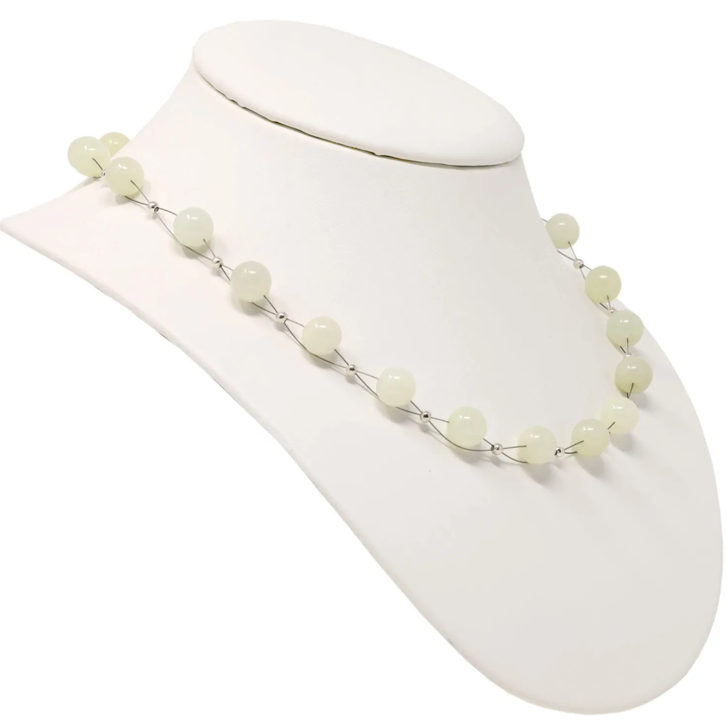 Kette Collier Halsschmuck aus echter Jade zart-grün hellgrün 925 Silber 48cm