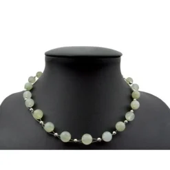Kette Collier Halsschmuck aus echter Jade zart-grün hellgrün 925 Silber 48cm
