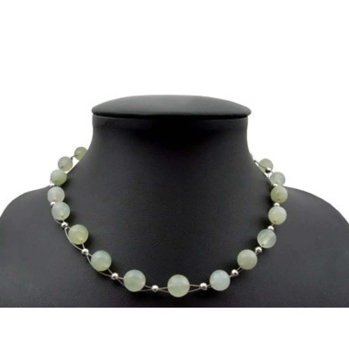 Kette Collier Halsschmuck aus echter Jade zart-grün hellgrün 925 Silber 48cm