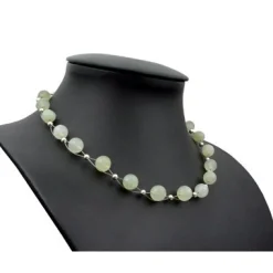 Kette Collier Halsschmuck aus echter Jade zart-grün hellgrün 925 Silber 48cm