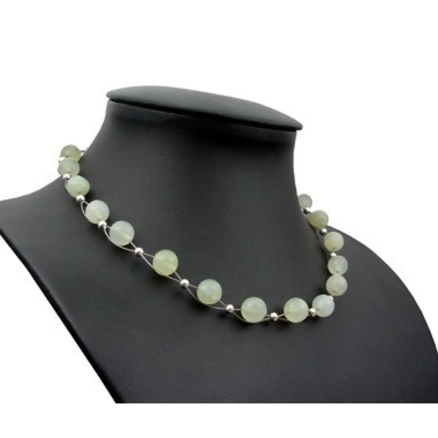 Kette Collier Halsschmuck aus echter Jade zart-grün hellgrün 925 Silber 48cm