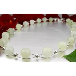 Kette Collier Halsschmuck aus echter Jade zart-grün hellgrün 925 Silber 48cm