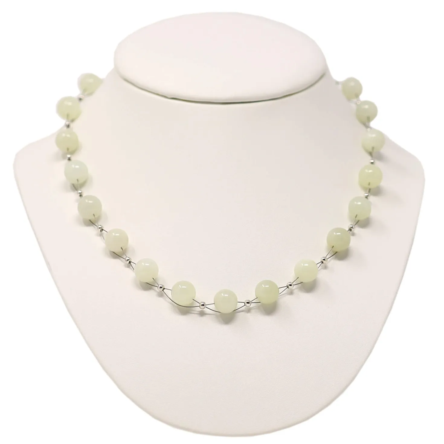 Kette Collier Halsschmuck aus echter Jade zart-grün hellgrün 925 Silber 48cm