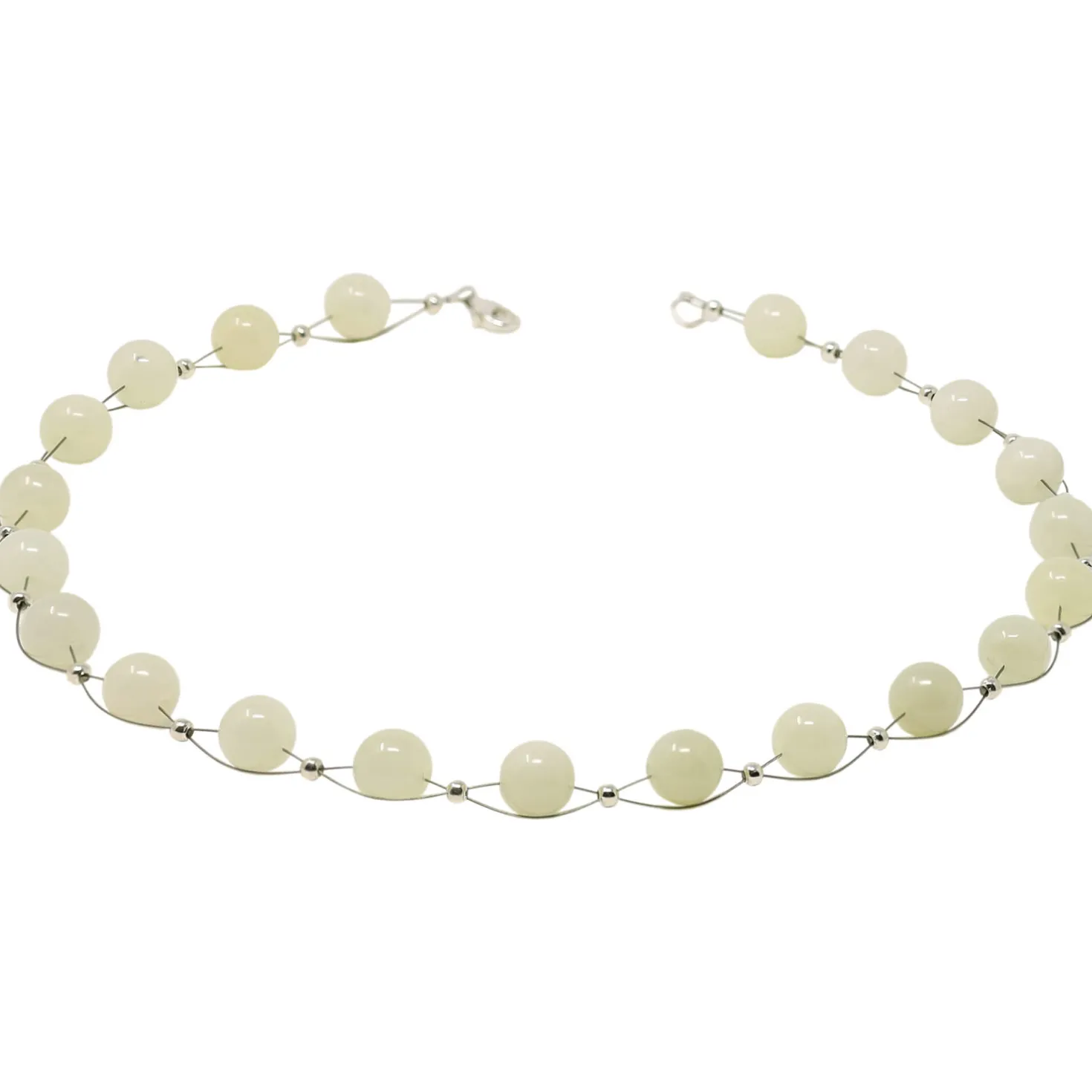 Kette Collier Halsschmuck aus echter Jade zart-grün hellgrün 925 Silber 48cm