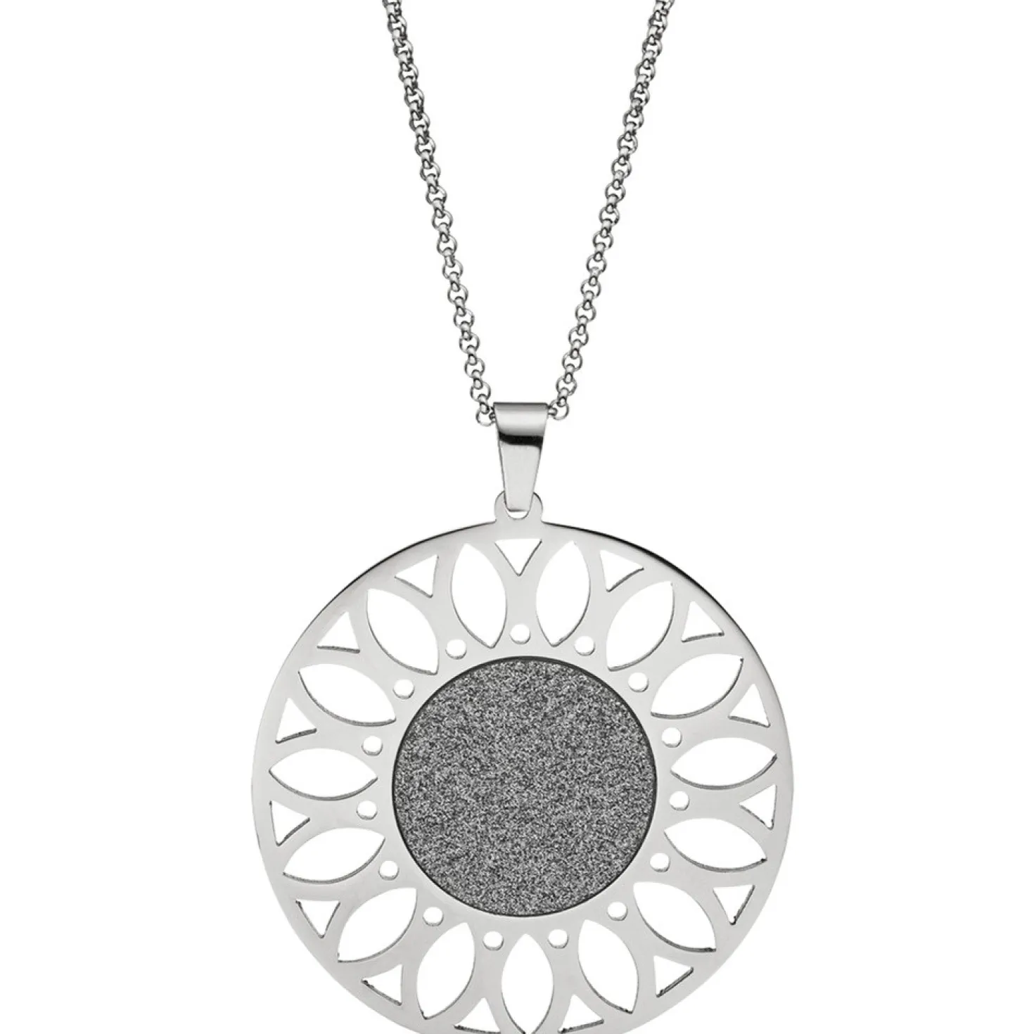 Kette Collier mit Anhänger in Form einer Sonnenblume, rund, Edelstahl 80cm