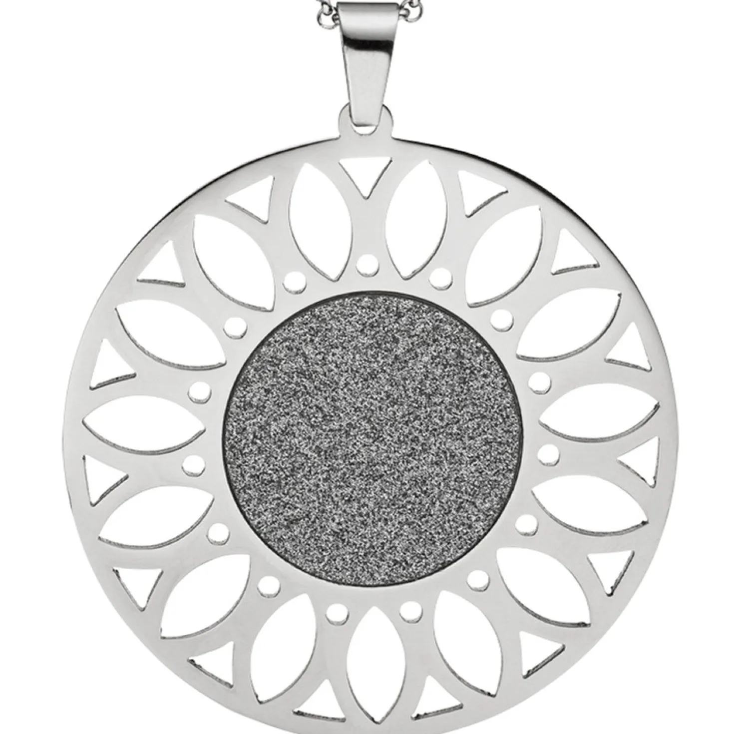 Kette Collier mit Anhänger in Form einer Sonnenblume, rund, Edelstahl 80cm