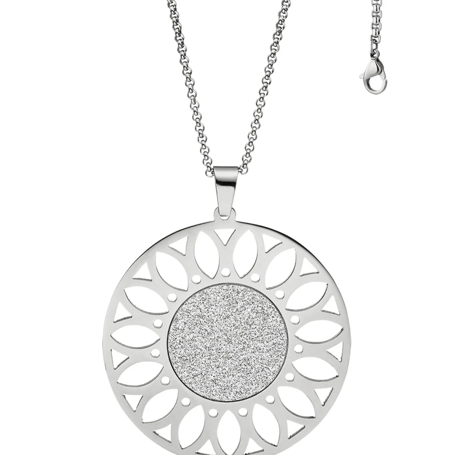 Kette Collier mit Anhänger in Form einer Sonnenblume, rund, Edelstahl 80cm