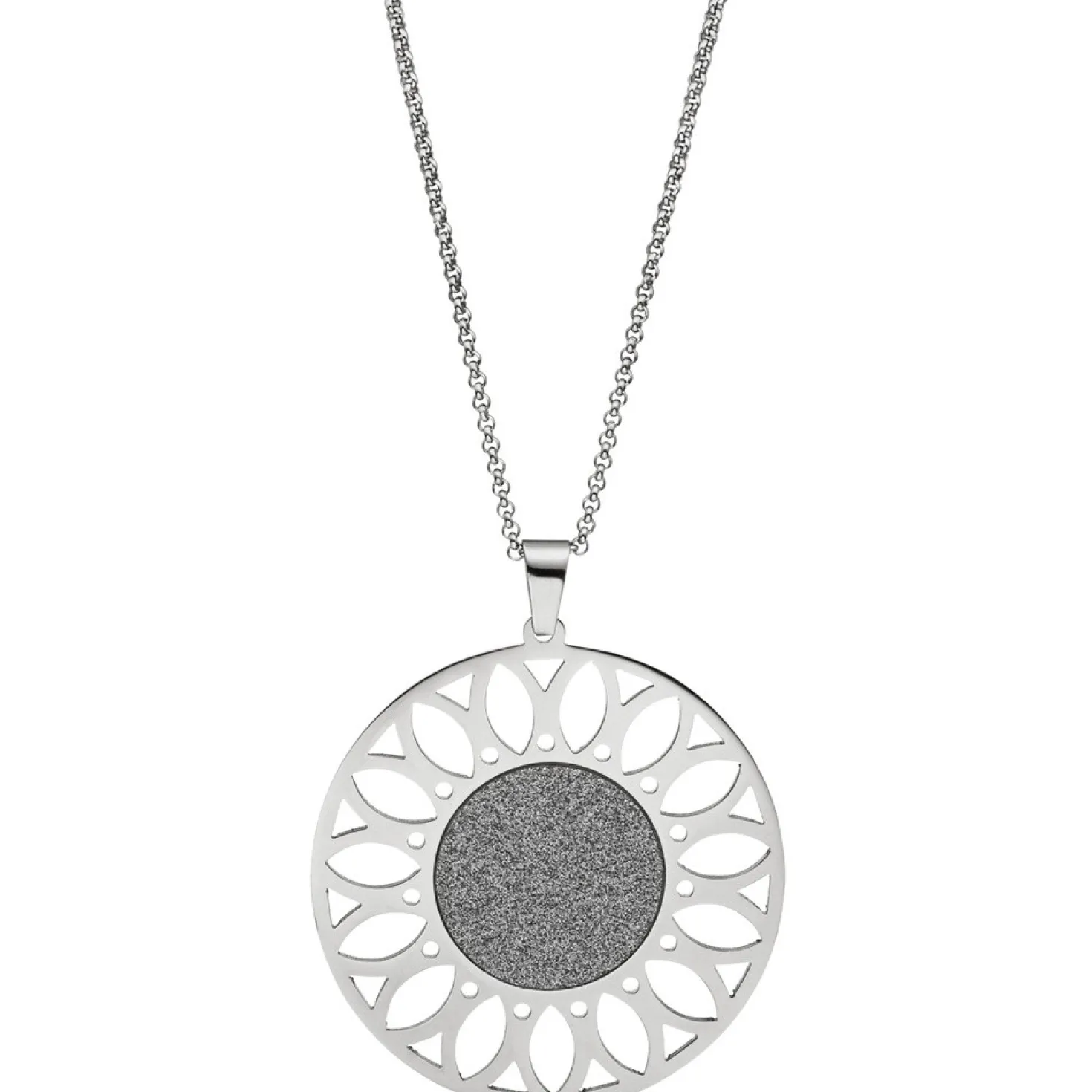 Kette Collier mit Anhänger in Form einer Sonnenblume, rund, Edelstahl 80cm