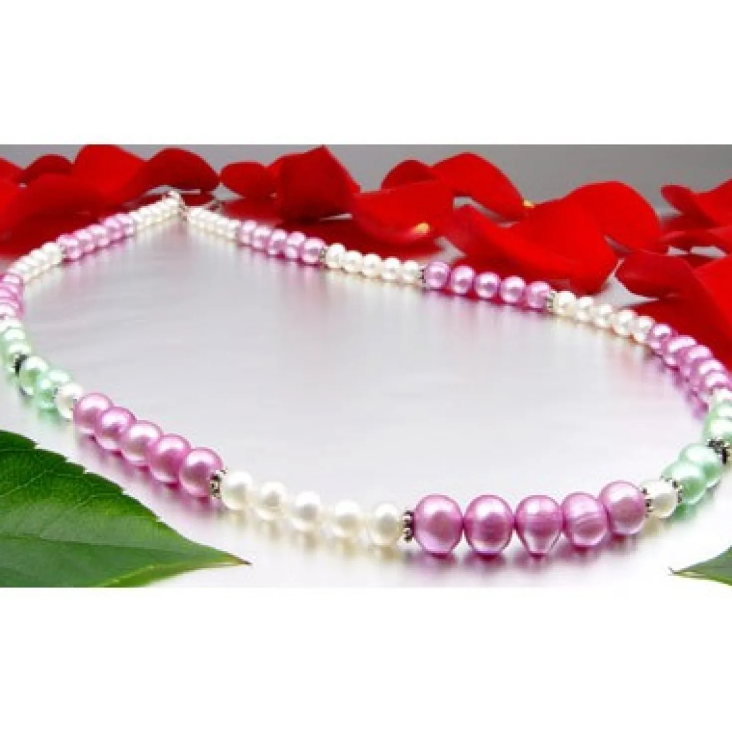 Kette Collier Süßwasser Perlen Multicolor pink hellgrün creme-weiß schwarz 48cm