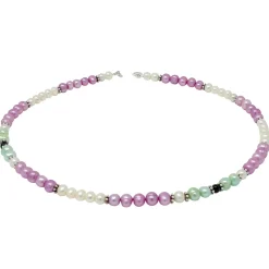Kette Collier Süßwasser Perlen Multicolor pink hellgrün creme-weiß schwarz 48cm