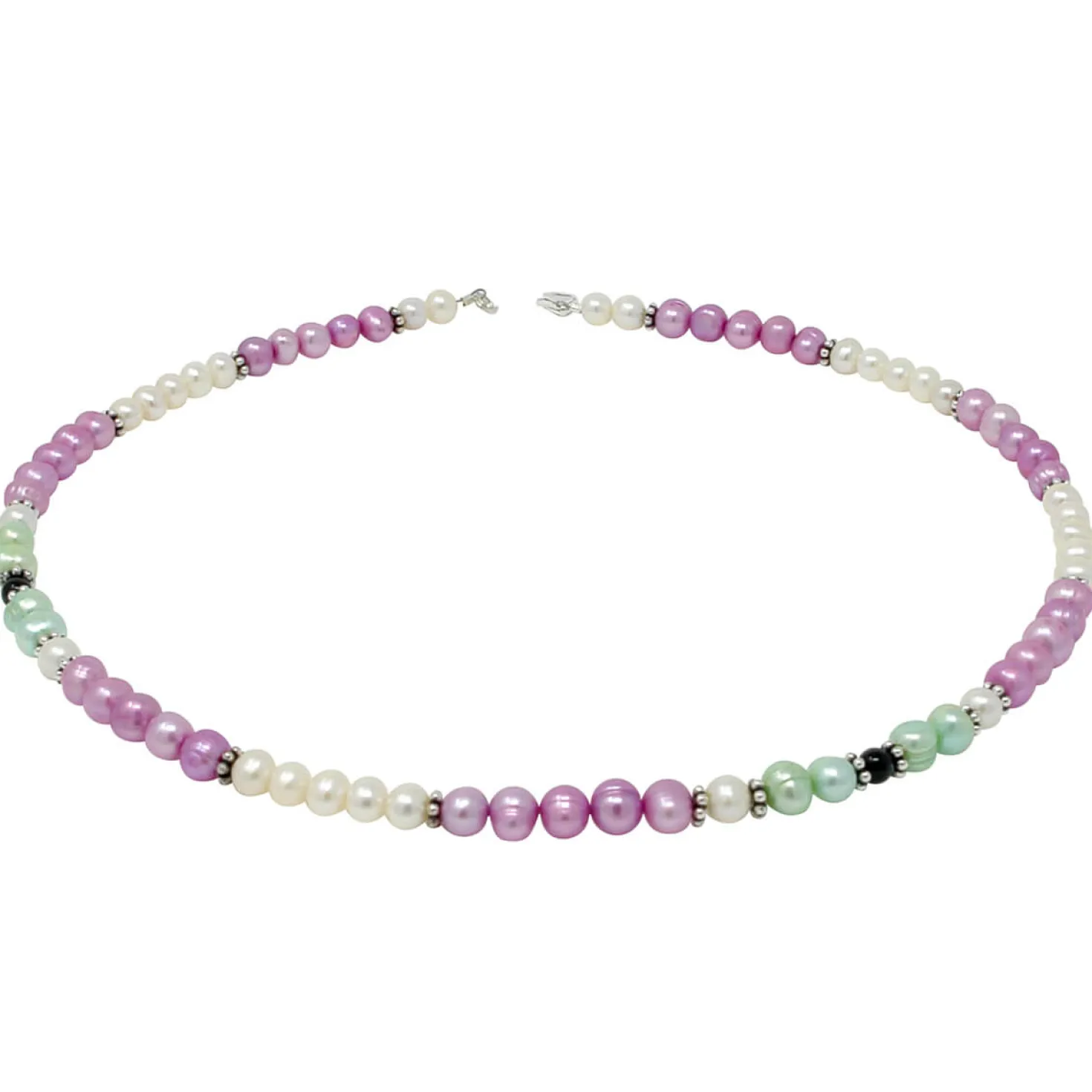 Kette Collier Süßwasser Perlen Multicolor pink hellgrün creme-weiß schwarz 48cm