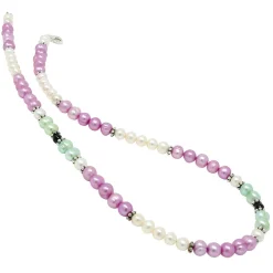 Kette Collier Süßwasser Perlen Multicolor pink hellgrün creme-weiß schwarz 48cm