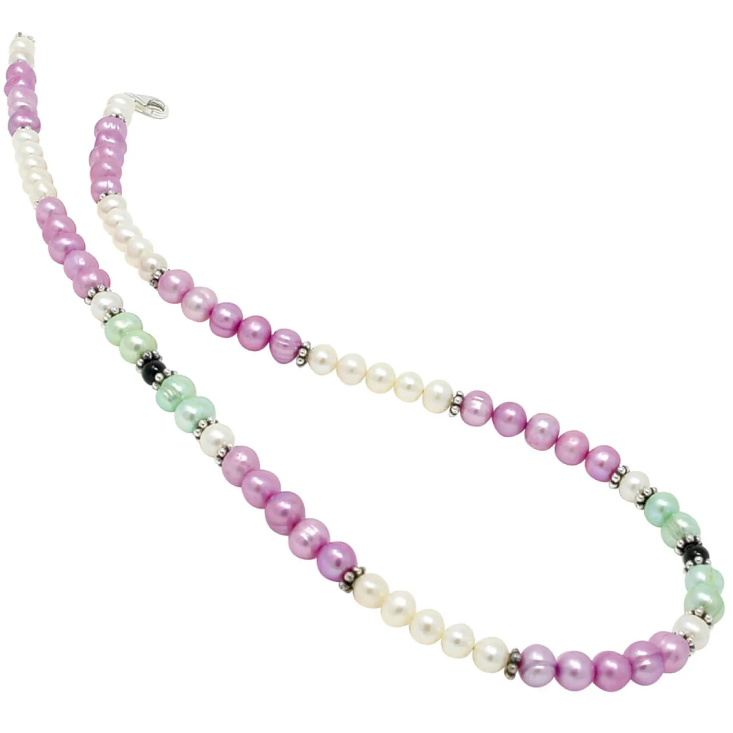 Kette Collier Süßwasser Perlen Multicolor pink hellgrün creme-weiß schwarz 48cm