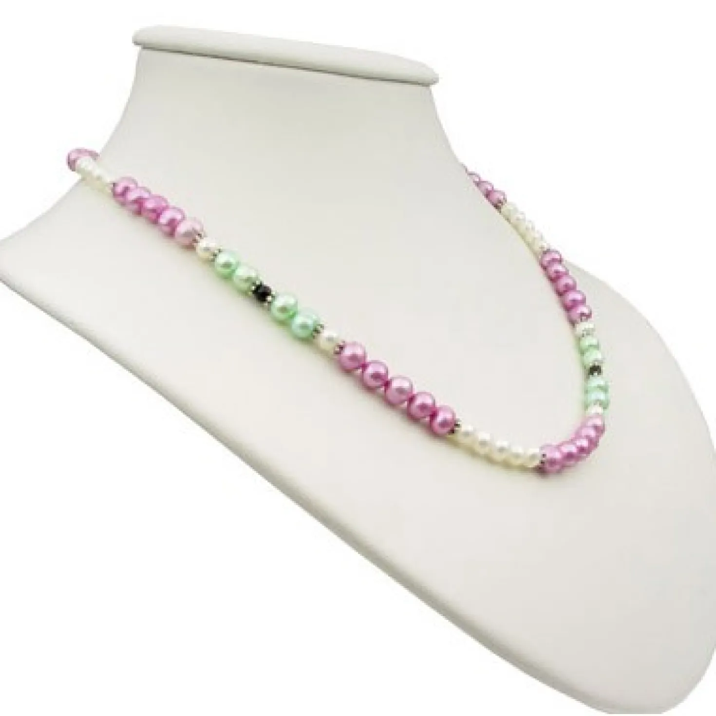 Kette Collier Süßwasser Perlen Multicolor pink hellgrün creme-weiß schwarz 48cm