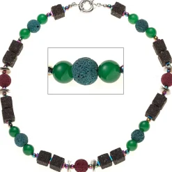 Kette Halskette Collier Multicolor mit Lava Achat Hämatin, 48cm, Damen