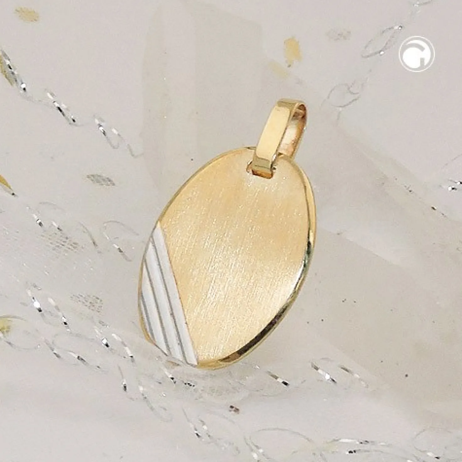 Ketten-Anhänger ovale Gravurplatte mit Streifen, 375 Gold Gelbgold Halsschmuck