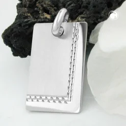 Ketten-Anhänger 30x20mm Gravurplatte mit Muster am Rand rechteckig 925 Silber