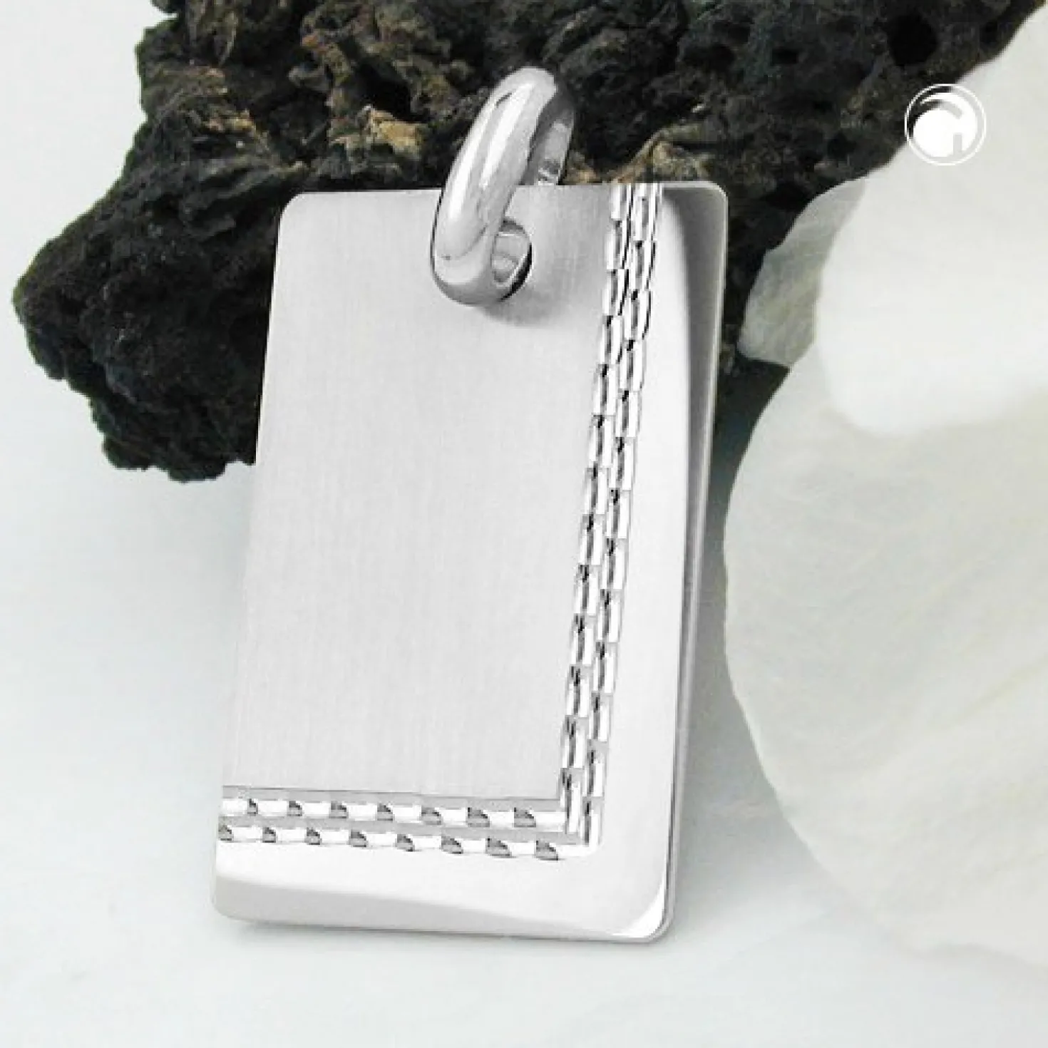Ketten-Anhänger 30x20mm Gravurplatte mit Muster am Rand rechteckig 925 Silber