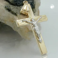 Kettenanhänger 34x17mm Jesus Kreuz 375 Gold Weißgold & Gelbgold Unisex