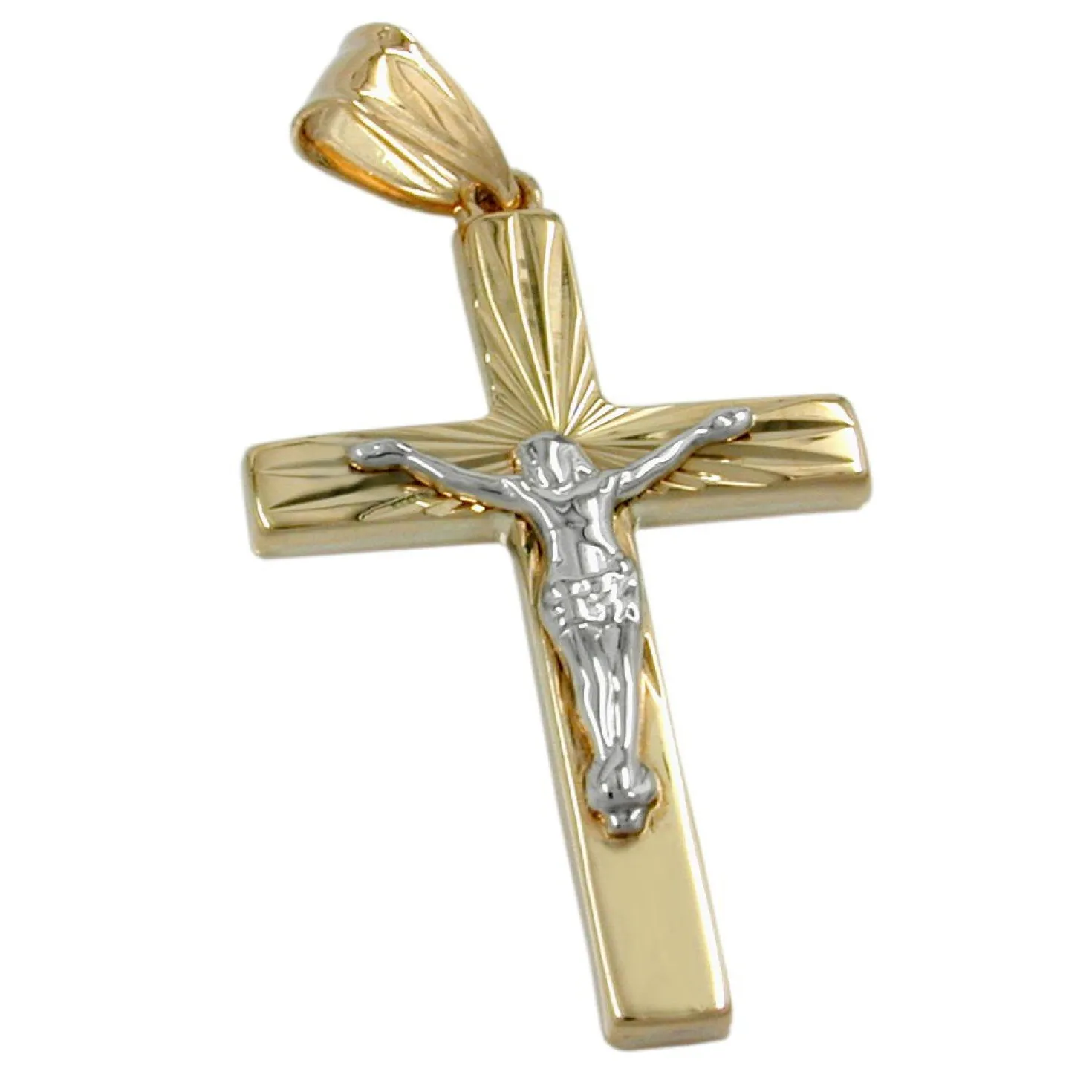 Kettenanhänger 34x17mm Jesus Kreuz 375 Gold Weißgold & Gelbgold Unisex