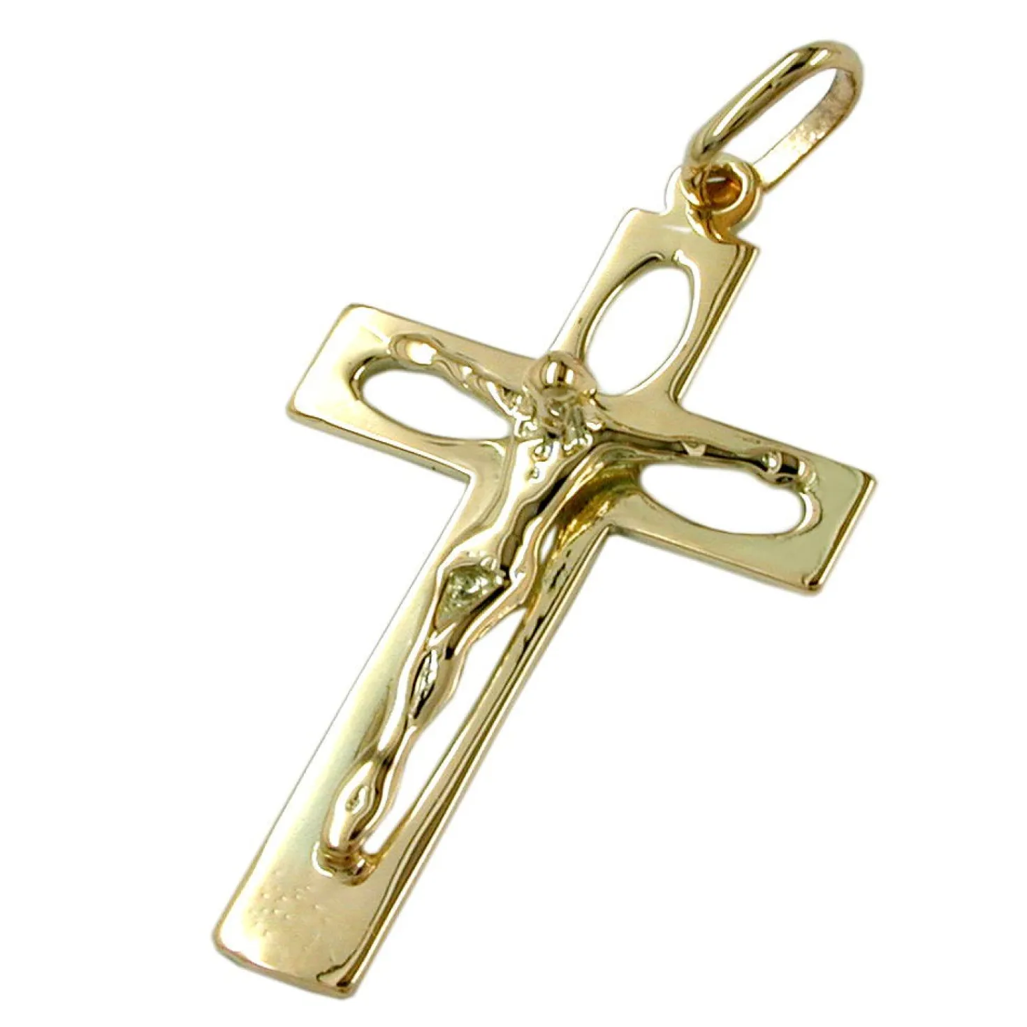 Kettenanhänger 28x17mm Kreuz mit Jesus 14Kt 585 Gold Gelbgold Halsschmuck Unisex