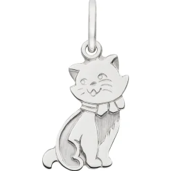 Kinder Anhänger Katze aus 925 Silber rhodiniert teilmattiert 12,8x6,7mm