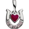 Kinder Anhänger 7,9x9,1mm Herz rot im Hufeisen mit 5 Zirkonia pink 925 Silber