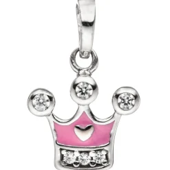 Kinder Anhänger 9,7x10,8mm Krone rosa mit Zirkonia an Spitzen 925 Silber