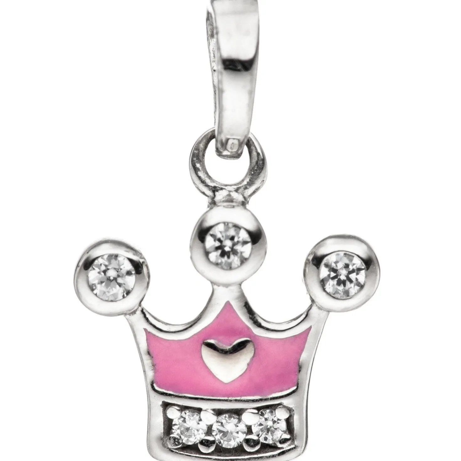 Kinder Anhänger 9,7x10,8mm Krone rosa mit Zirkonia an Spitzen 925 Silber