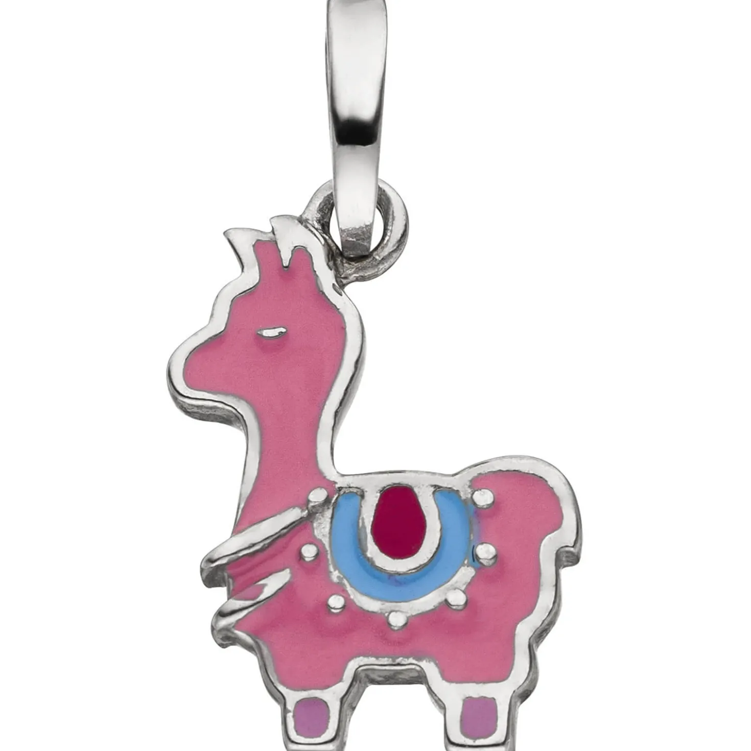 Kinder Anhänger 8,7x13,6mm Lama aus 925 Silber pink-lila-blau Lackeinlagen