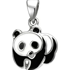 Kinder Anhänger 10,5x12,2mm Panda aus 925 Silber mit Lackeinlage schwarz/weiß