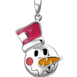 Kinder Anhänger 14x22,9mm Schneemann-Kopf aus 925 Silber mit bunten Lackeinlagen