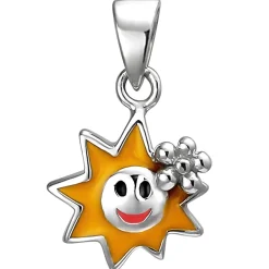 Kinder Anhänger 10,1x11,3mm Sonne aus 925 Silber mit Lackeinlagen multicolor