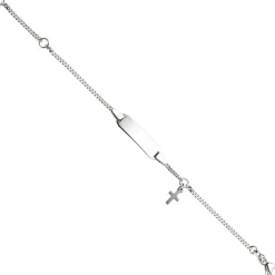 Kinder Armband Gravurplatte Schildband mit Kreuz Kreuzchen, 925 Silber, 12-14cm