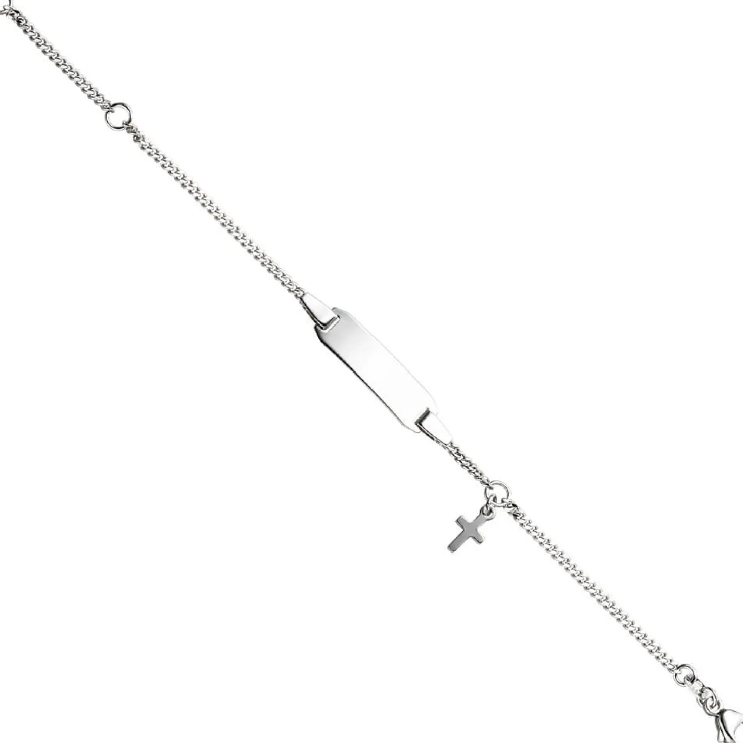Kinder Armband Gravurplatte Schildband mit Kreuz Kreuzchen, 925 Silber, 12-14cm